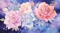 Beautiful watercolor galaxy background with cosmic flowers. Watercolor magical painting. AI illustration. For design of Royalty Free Stock Photo