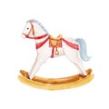 Beautiful watercolor hand drawn illustration with cute rocking horse toy. Children toy horse clip art. Royalty Free Stock Photo