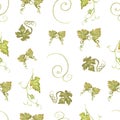 Beautiful watercolor hand drawn seamless green and yellow pattern with grapes branches and leaves.  Isolated on white background. Royalty Free Stock Photo