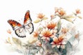 Beautiful watercolor illustration with butterfly and flowers, isolated on white background. Generative AI Royalty Free Stock Photo