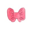 Beautiful watercolor illustration of a cute pink drawn bow separeted on the white background