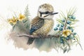 Beautiful watercolor illustration of a young baby Kookaburra Royalty Free Stock Photo