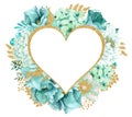 Beautiful Watercolor mint flowers frame. Mint gold flower frame! Royalty Free Stock Photo