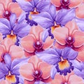 Beautiful watercolor orchids seamless pattern.