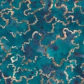 Beautiful Watercolor painting bright blue turquoise texture with Gold leaf wavy lines