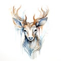 Beautiful watercolor painting of a deer head on a white background. Mammals, Wildlife Animals. Illustration, Generative AI Royalty Free Stock Photo