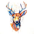Beautiful watercolor painting of a deer head on a white background. Mammals, Wildlife Animals. Illustration, Generative AI Royalty Free Stock Photo