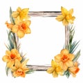 Watercolor Daffodil Frame On White Background