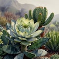 Beautiful watercolor painting of suculent and cactus at nature in Scandinavian style AI Computer Generated Image