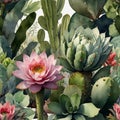 Beautiful watercolor painting of suculent and cactus plants in Scandinavian style AI Computer Generated Imag
