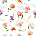 Beautiful Watercolor pattern rapport with Delicate flowers seamless isolated in white background. Illustration. Generative AI