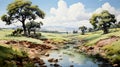 Beautiful watercolor provincial landscape