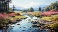 Beautiful watercolor provincial landscape