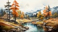 Beautiful watercolor provincial landscape