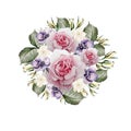 Beautiful watercolor of roses and flower anemone . Bridal wreath.