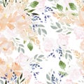 Beautiful Watercolor seamless pattern with roses and peony flowers.