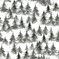 Watercolor pattern with textured gray fir forest Royalty Free Stock Photo