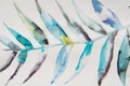 Beautiful watercolor tropical leaves drawn on paper