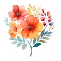 Beautiful watercolor vector card with anemone flowers and leaves Generative AI Royalty Free Stock Photo