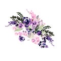 Beautiful watercolor wedding bouquet with purple flowers.