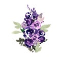 Beautiful watercolor wedding bouquet with purple flowers.