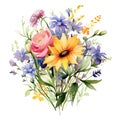 beautiful watercolor wildflowers bouquet with multiple flowersWatercolor for decoration Royalty Free Stock Photo