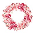 Beautiful watercolor wreath with flowers alstroemeria and berries currant .