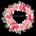 Beautiful watercolor wreath with flowers alstroemeria and berries currant .