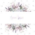 Beautiful watercolor wreath  with roses  flowers, gypsophila, lavender and eucalyptus leaves Royalty Free Stock Photo