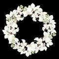 Beautiful watercolor wreath with white orchid flowers Royalty Free Stock Photo