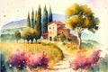 Tuscany scene lanscape Tuscan watercolor watercolour