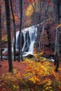 Beautiful waterfall in autumn forest in crimean mountains at sun Royalty Free Stock Photo