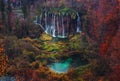 Beautiful waterfall autumn in Plitvice National Park, Croatia