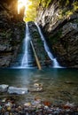 Beautiful waterfall among the canyon in the Carpathian mountains Royalty Free Stock Photo