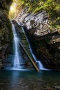 Beautiful waterfall among the canyon in the Carpathian mountains Royalty Free Stock Photo