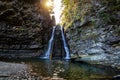 Beautiful waterfall among the canyon in the Carpathian mountains Royalty Free Stock Photo