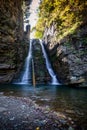Beautiful waterfall among the canyon in the Carpathian mountains Royalty Free Stock Photo