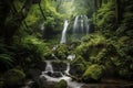 Beautiful waterfall cascades in a green forest