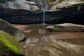 waterfall flows over the rocks into the water and reflects in the shallow pool Royalty Free Stock Photo