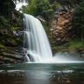 Beautiful waterfall cascading into a serene pool surrounded by lush greenery and rocky cliffs Royalty Free Stock Photo