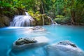 Beautiful Waterfall in deep forest at Erawan waterfall National Park, Kanchanaburi, Royalty Free Stock Photo