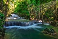 Beautiful waterfall in deep forest of Thailand Breathtaking view of Huay Mea Kamin waterfall Located Kanchanaburi Thailand