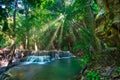 Beautiful waterfall in deep forest of Thailand Breathtaking view of Huay Mea Kamin waterfall Located Kanchanaburi Thailand