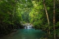 Beautiful waterfall in deep jungle, Erawan`s waterfall