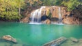 Beautiful waterfall at Erawan national park, Thailand. Panorama Royalty Free Stock Photo