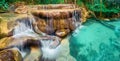 Beautiful waterfall at Erawan national park, Thailand. Panorama Royalty Free Stock Photo