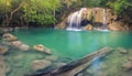 Beautiful waterfall at Erawan national park, Thailand. Panorama Royalty Free Stock Photo