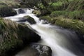 Beautiful waterfall flowing down from moss-covered rocks in the forest, wildlife of Scotland Royalty Free Stock Photo