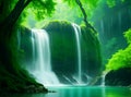 Beautiful waterfall flowing in the middle of a beautiful forest, lovely background