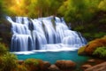 Beautiful waterfall in the forest, evening. AI generated Royalty Free Stock Photo